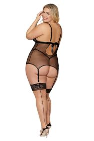 Garter Slip and G-String - Queen Size - Black (Color: black)